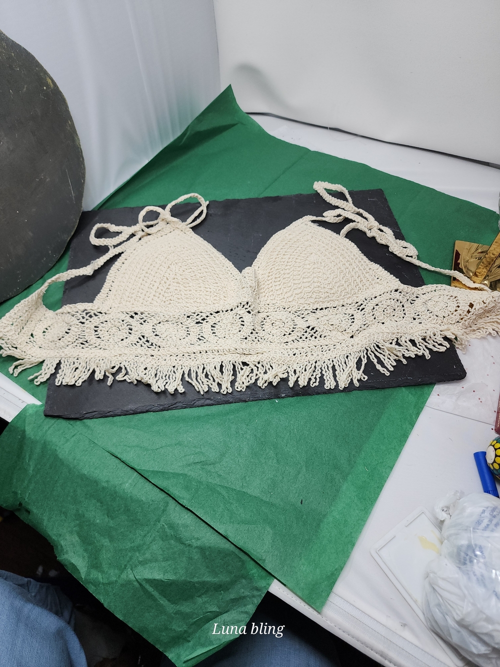 Crochet Fringe Bikini Top - Cream